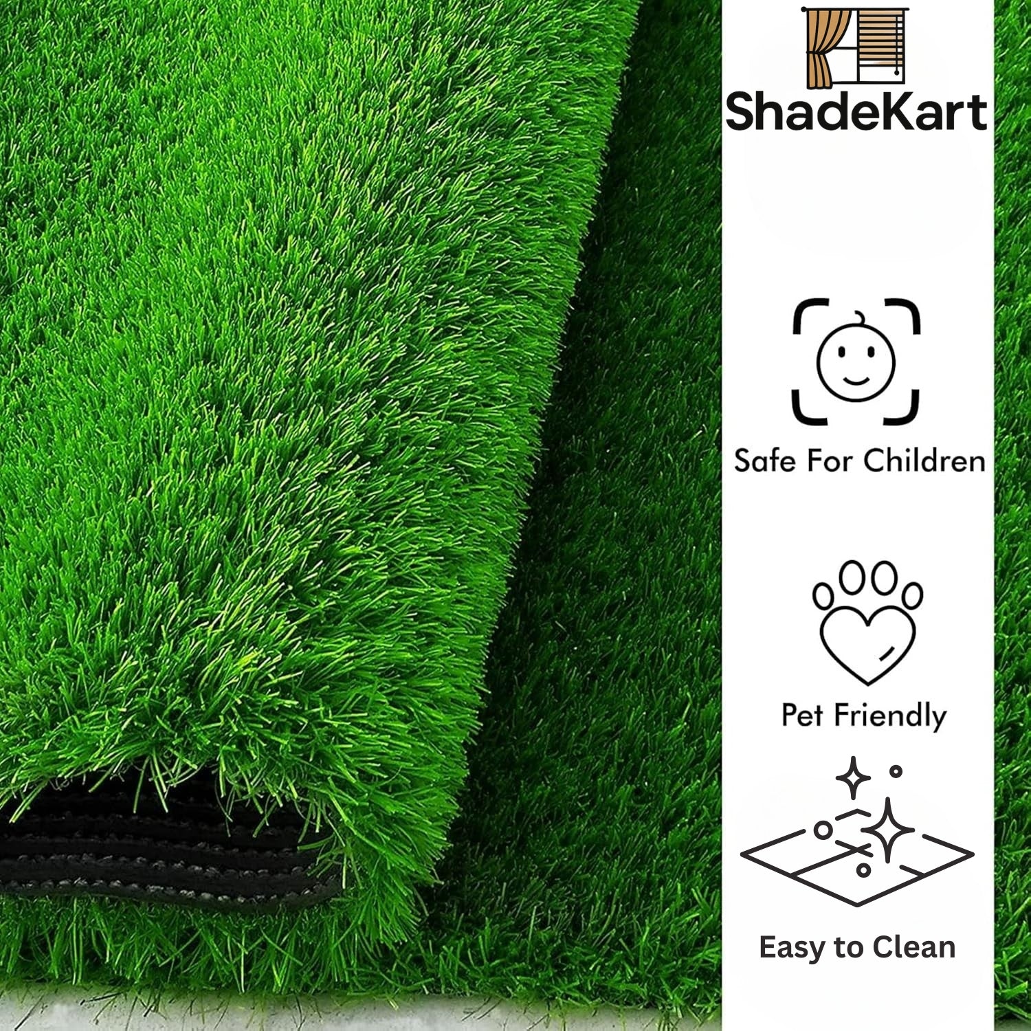 ShadeKart by Dzire Decor - 35 mm Artificial Green Grass Carpet | High Density Premium Lawn Turf | Indoor & Outdoor Use | Washable, Dust & Waterproof Mats | Skin Friendly