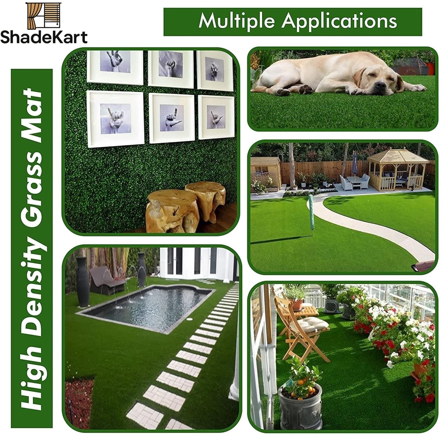 ShadeKart by Dzire Decor - 35 mm Artificial Green Grass Carpet | High Density Premium Lawn Turf | Indoor & Outdoor Use | Washable, Dust & Waterproof Mats | Skin Friendly